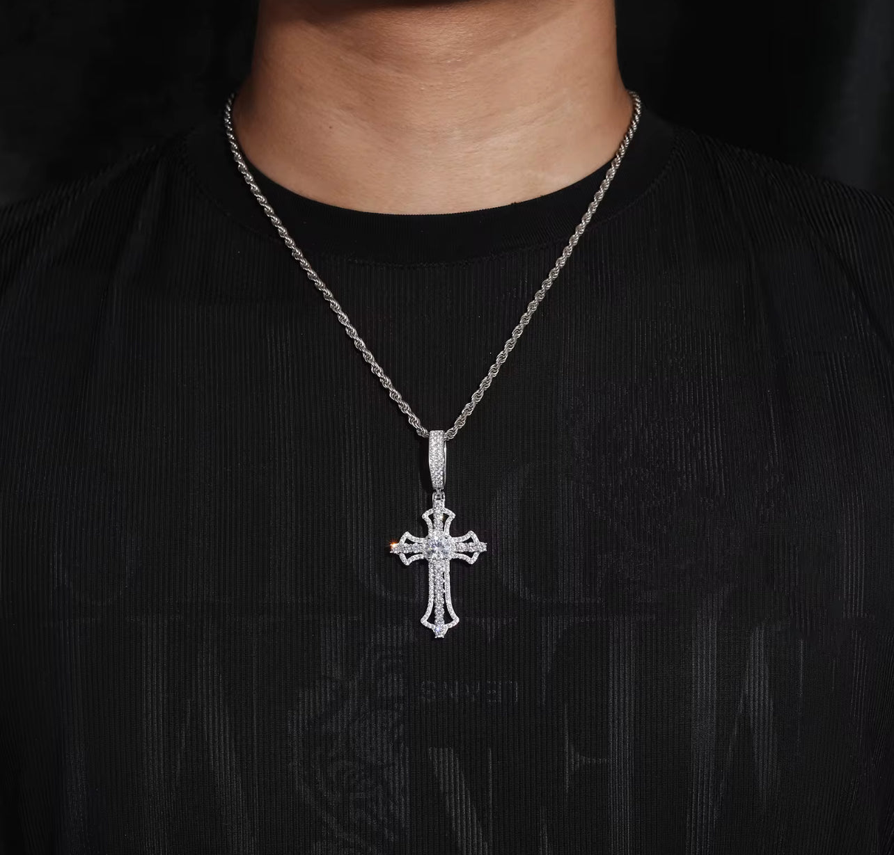 “Have Faith” Moissanite Cross Pendant