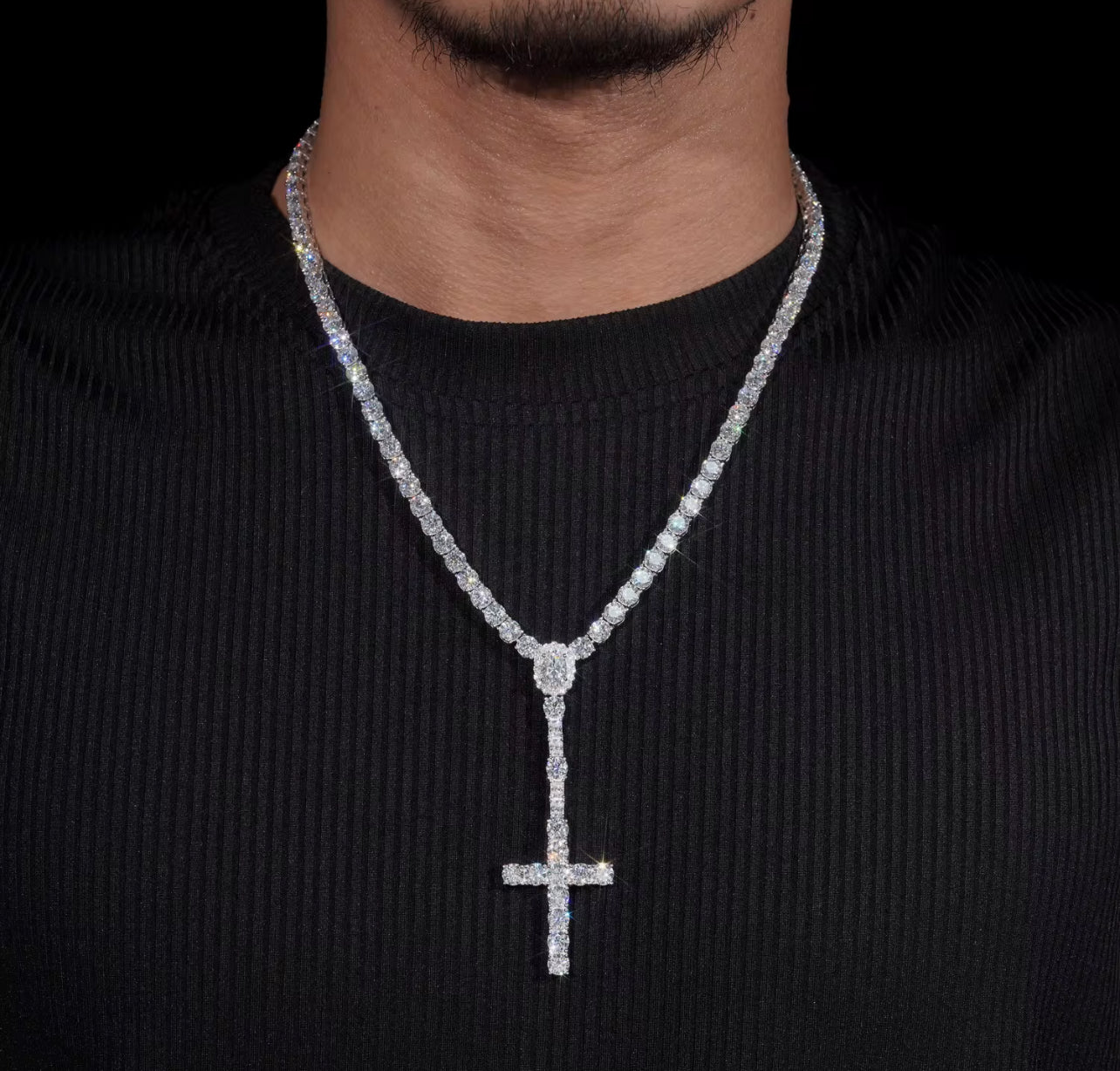 Rosary Cross Moissanite Tennis Chain