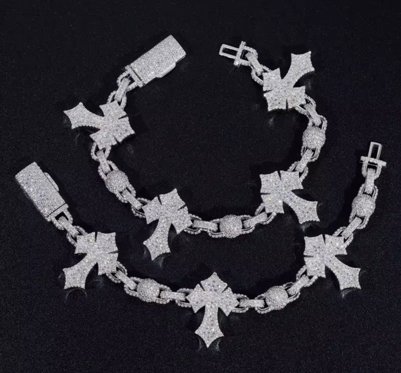 VVS Moissanite Cross x Ball Chain Linked Bracelet