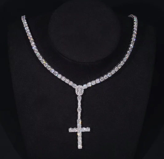 Rosary Cross Moissanite Tennis Chain