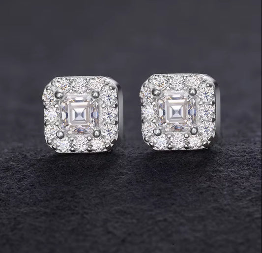 Square Moissanite Stud Earrings